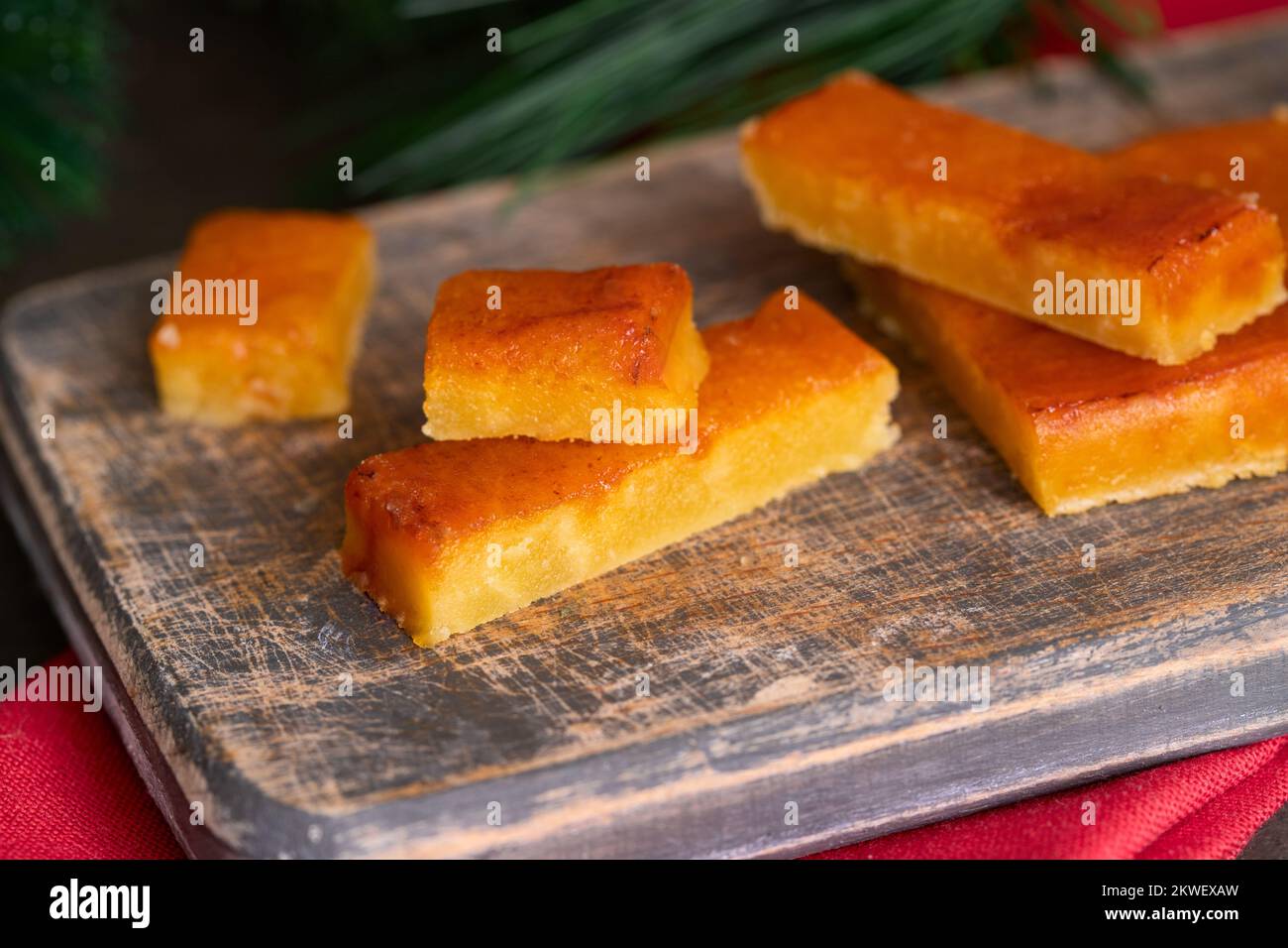 Turron de yema or Burnt egg yolk nougat, delicious and famous Christmas sweet. Stock Photo