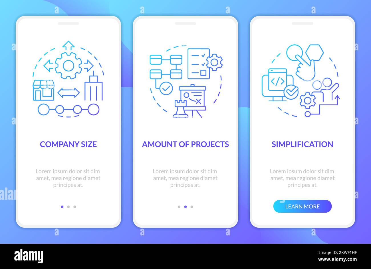 Picking release management tools blue gradient onboarding mobile app screen Stock Vector