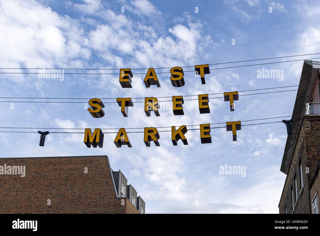 East Street Market sign over road, Walworth Road, London, England Stock