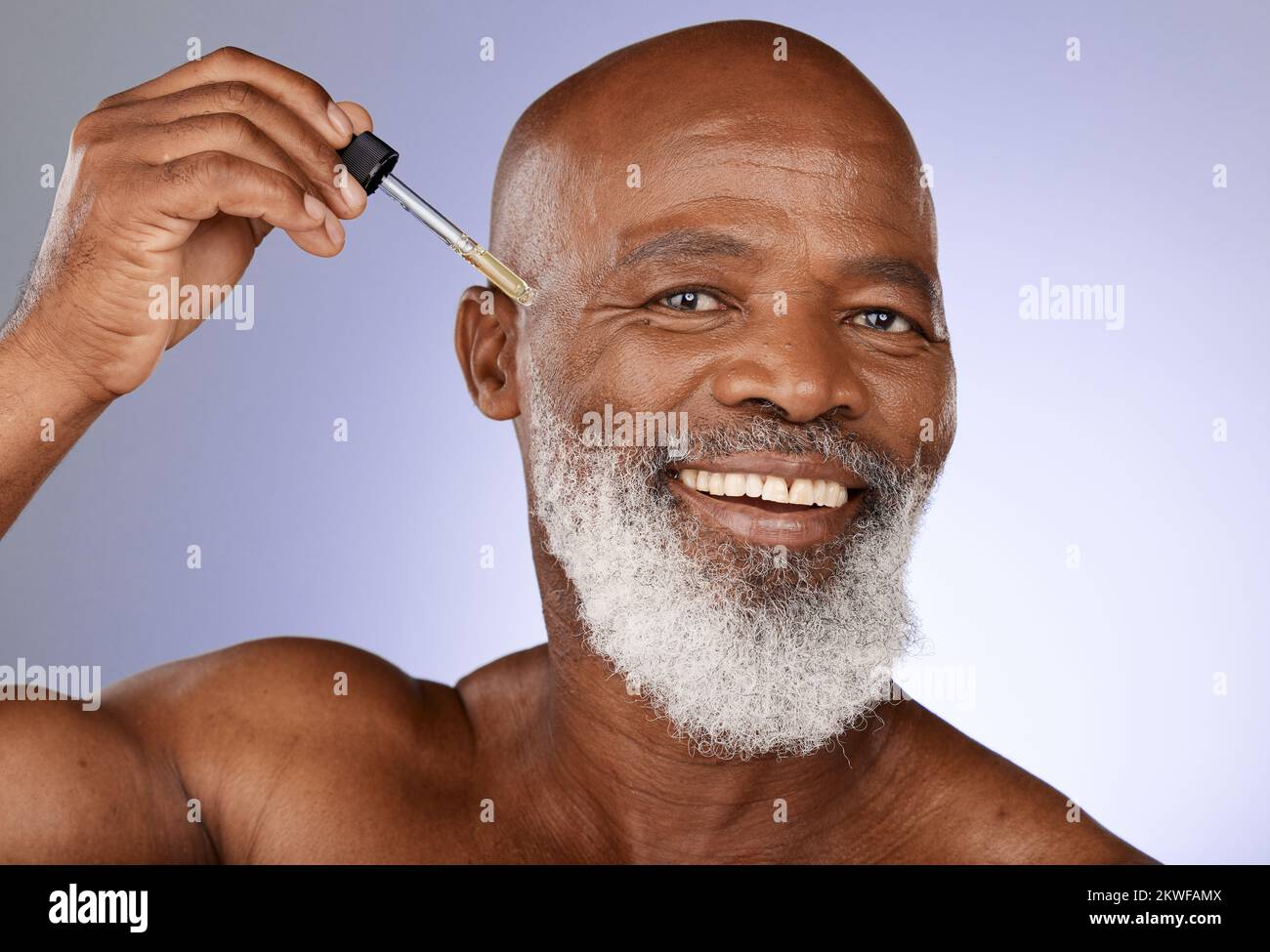Skincare Oil And Portrait Of Senior Man In Studio For Healthy Skin 
