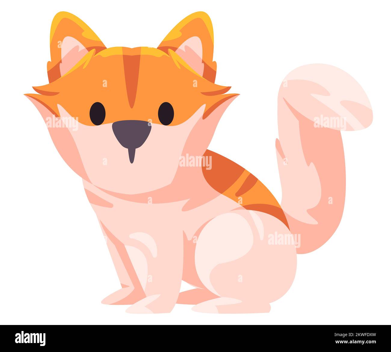 Furry dog cub puppy sitting illustration graphic friendlu pet orange white color Stock Vector