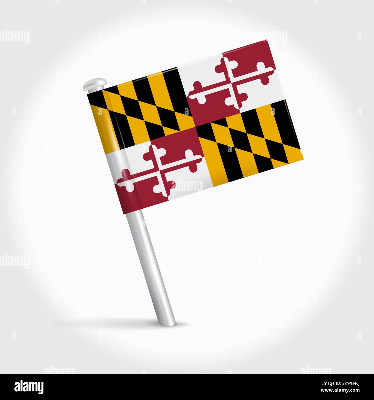 Maryland map pin flag icon. Pennant map marker on a metal needle. 3D ...