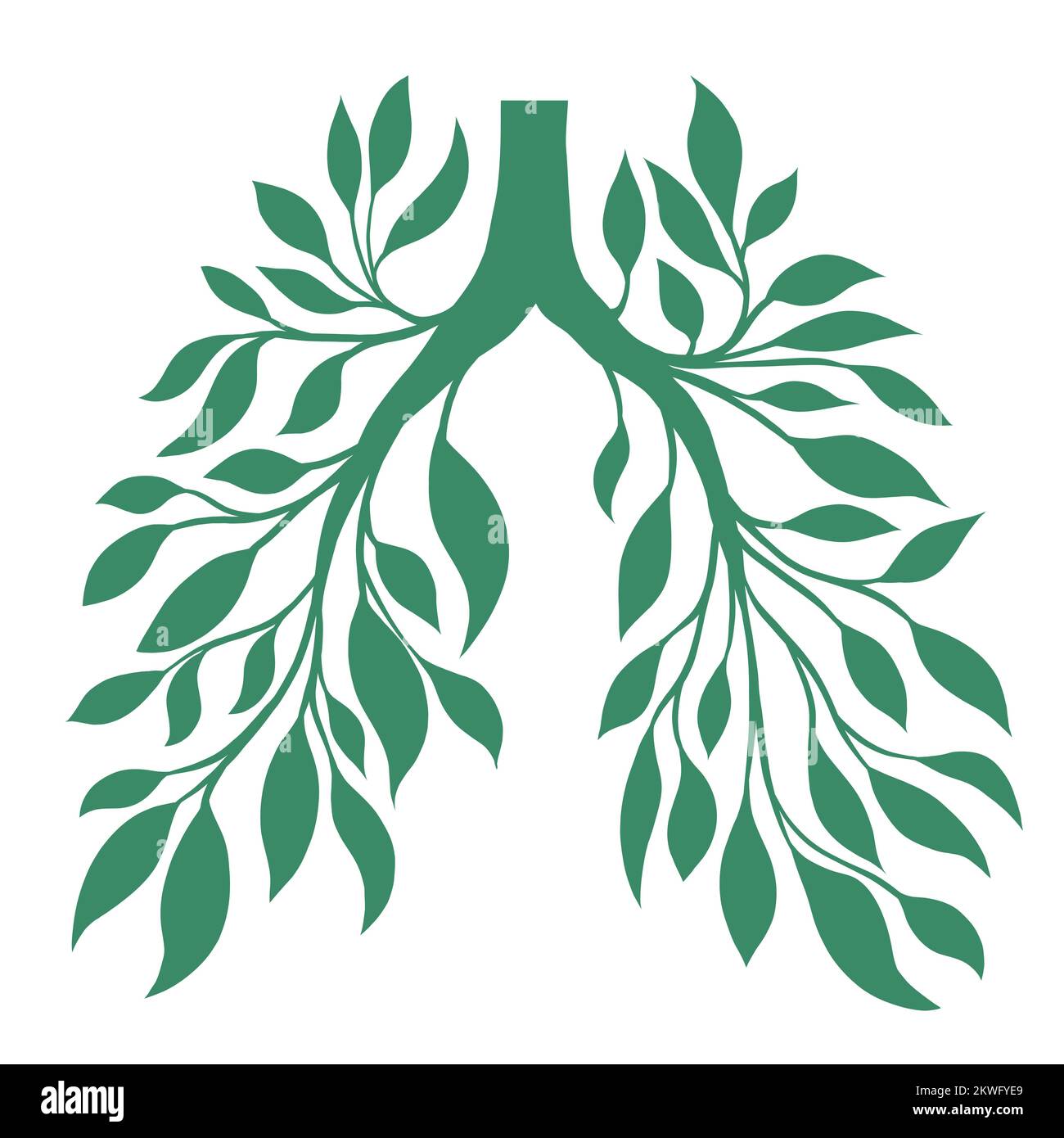 Vector logo human lungs from leaves and branches. Clean natural air. Save the earth and the environment. Silhouette of healthy human organ Stock Vector