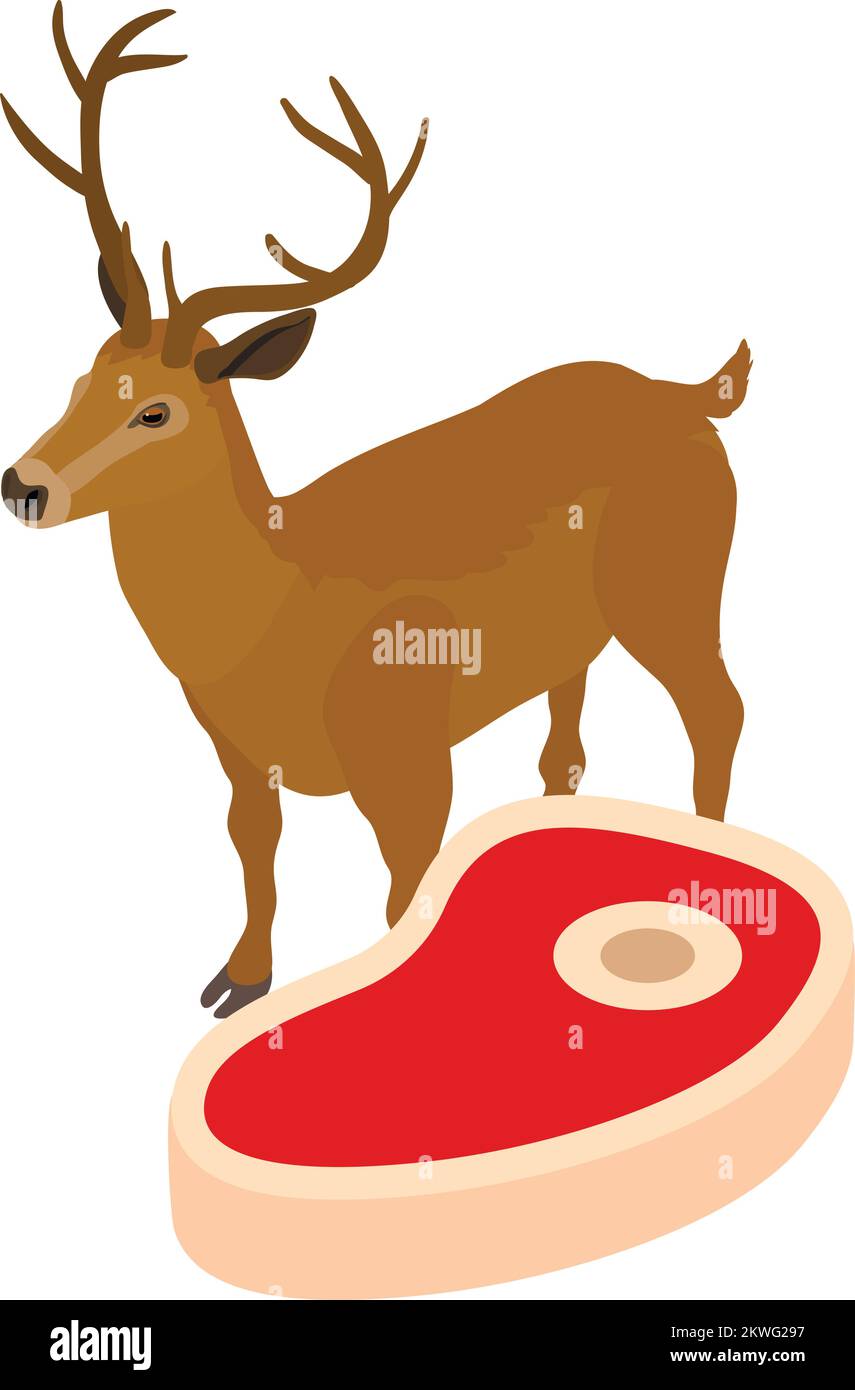 Deer meat icon isometric vector. Meat tenderloin with bone and deer animal icon. Food theme Stock Vector