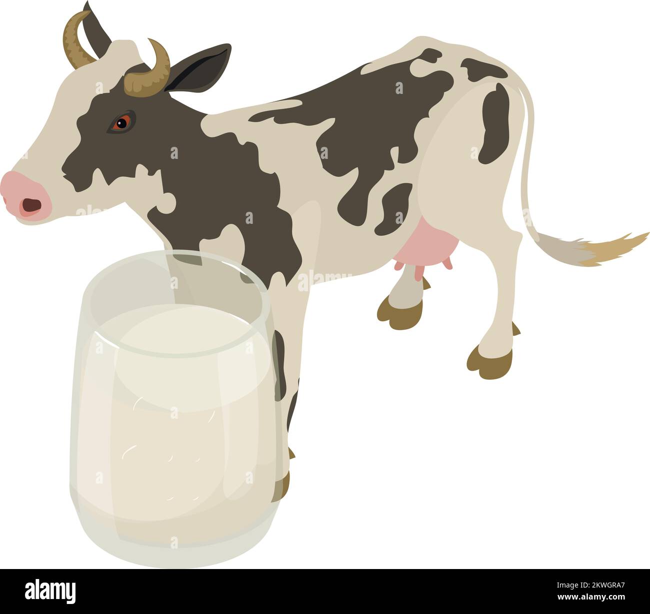 Cow milk icon isometric vector. Full glass of fresh milk on background