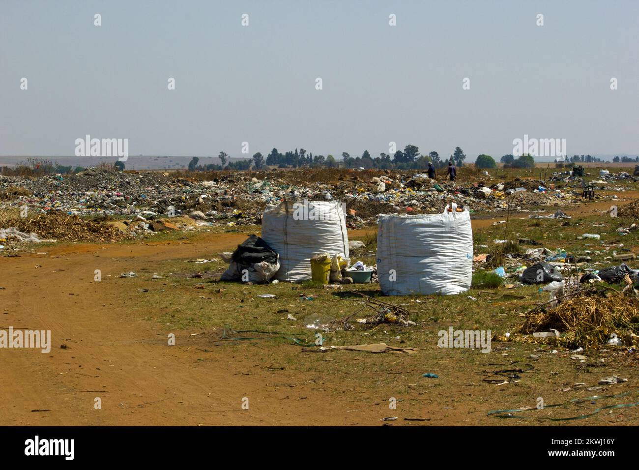 stock photo of garbage collection bags and other plastic objects and