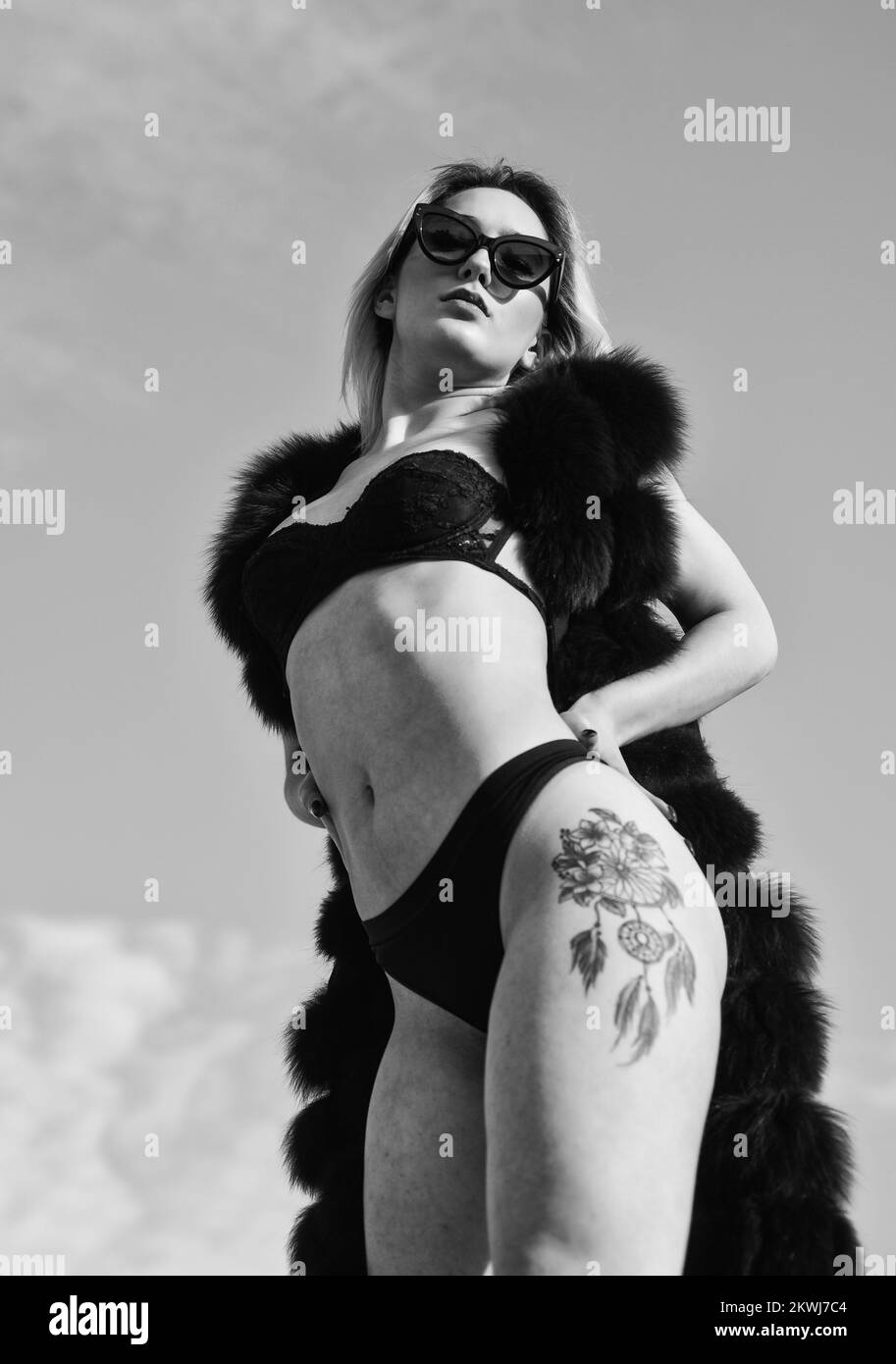 sexy lingerie maternity Young beautiful girl with a sexy body in lingerie. Beautiful tattoo on a  woman's body — Stock Photo © alonesdj #115605302 main image 1