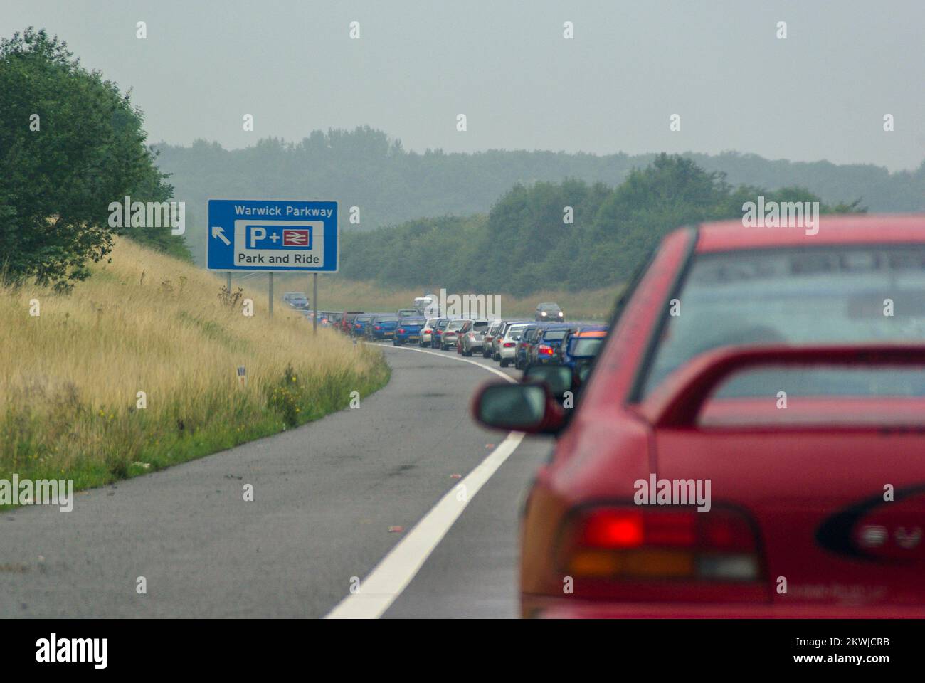McRae Gathering of Subaru Imprezas. Anniversary of the death Colin McRae around 1200 cars headed for former RAF Honiley. Queue on M40 for exit Stock Photo