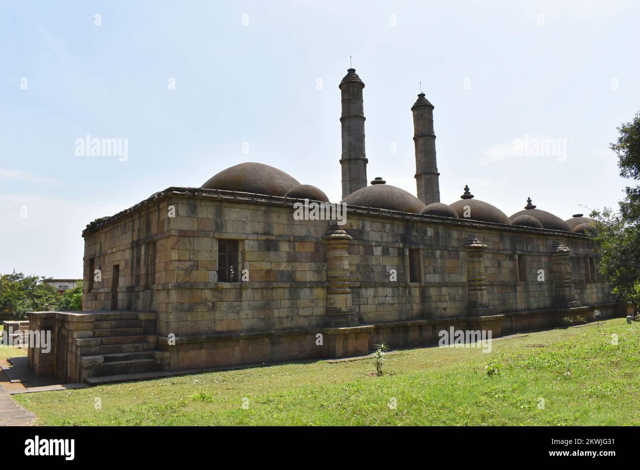 Shaher ki Masjid, exterior from back left side, built by Sultan Mahmud Begada 15th - 16th century.  A UNESCO World Heritage Site, Gujarat, Champaner, Stock Photo