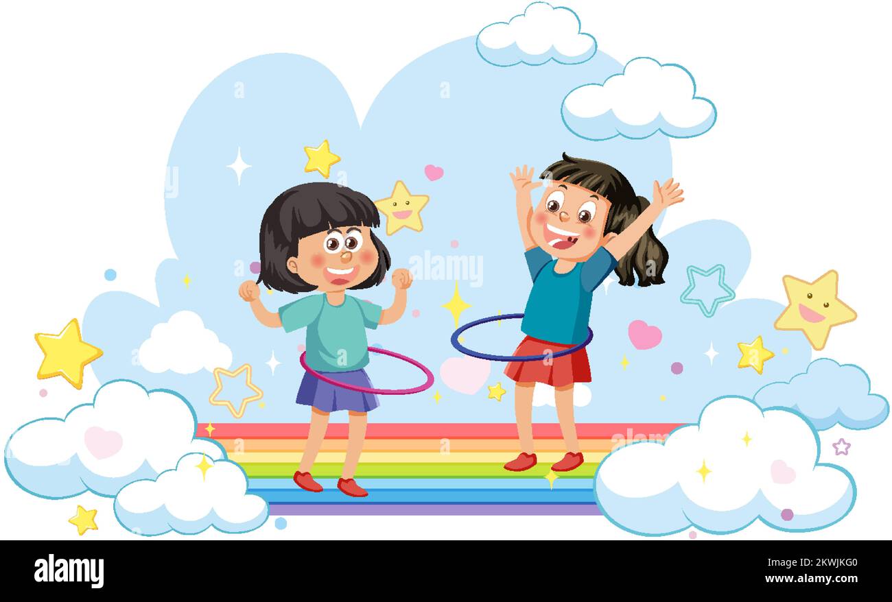Happy kids on rainbow illustration Stock Vector Image & Art - Alamy