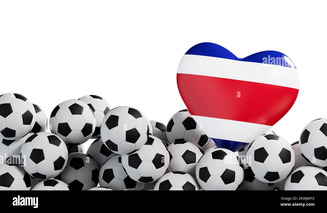 Costa Rica flag heart with a soccer ball background. Football banner. 3D Rendering Stock Photo