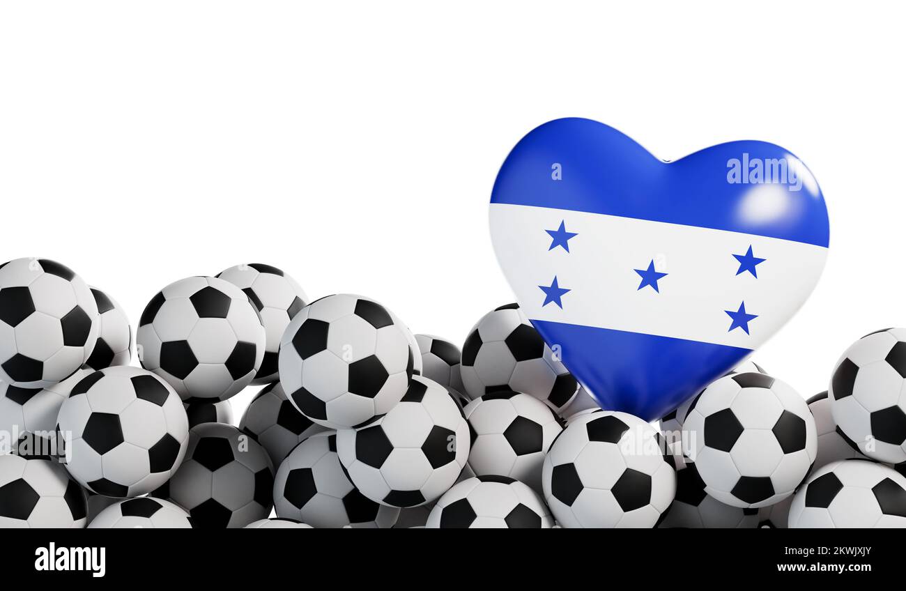 Honduras flag heart with a soccer ball background. Football banner. 3D Rendering Stock Photo