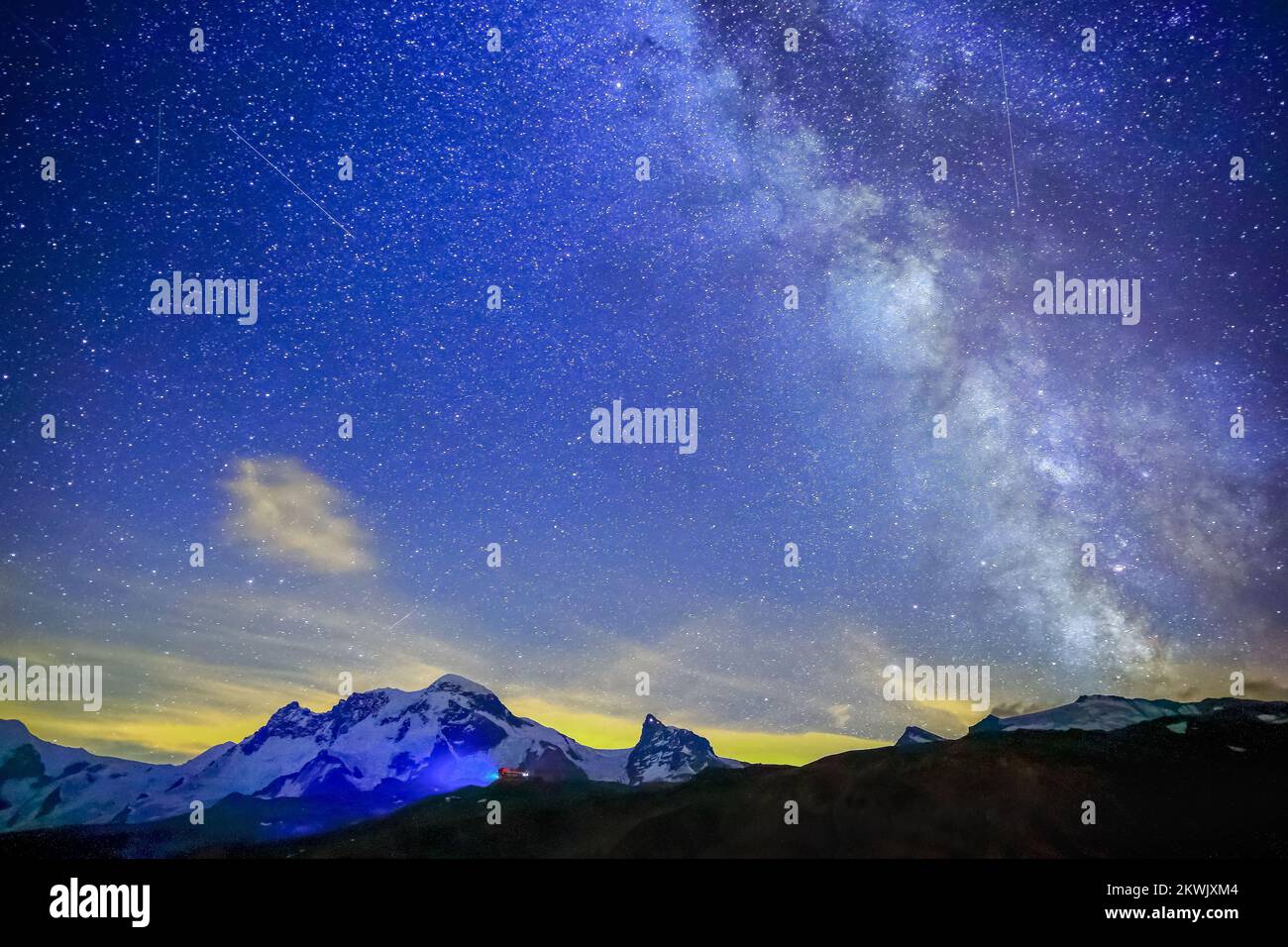 Milky Way galaxy above Matterhorn, Swiss Alps at night Stock Photo