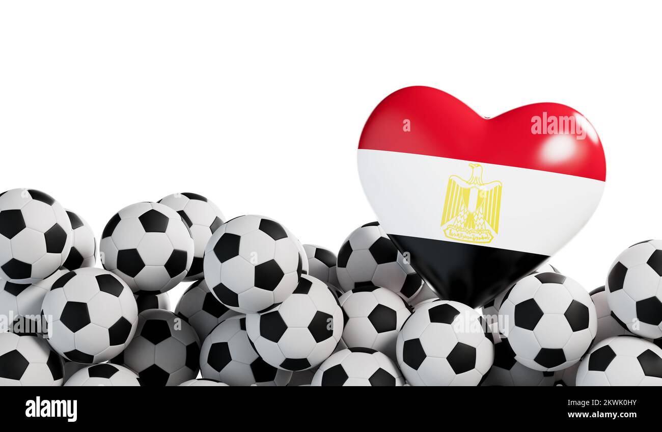 Egypt flag heart with a soccer ball background. Football banner. 3D Rendering Stock Photo