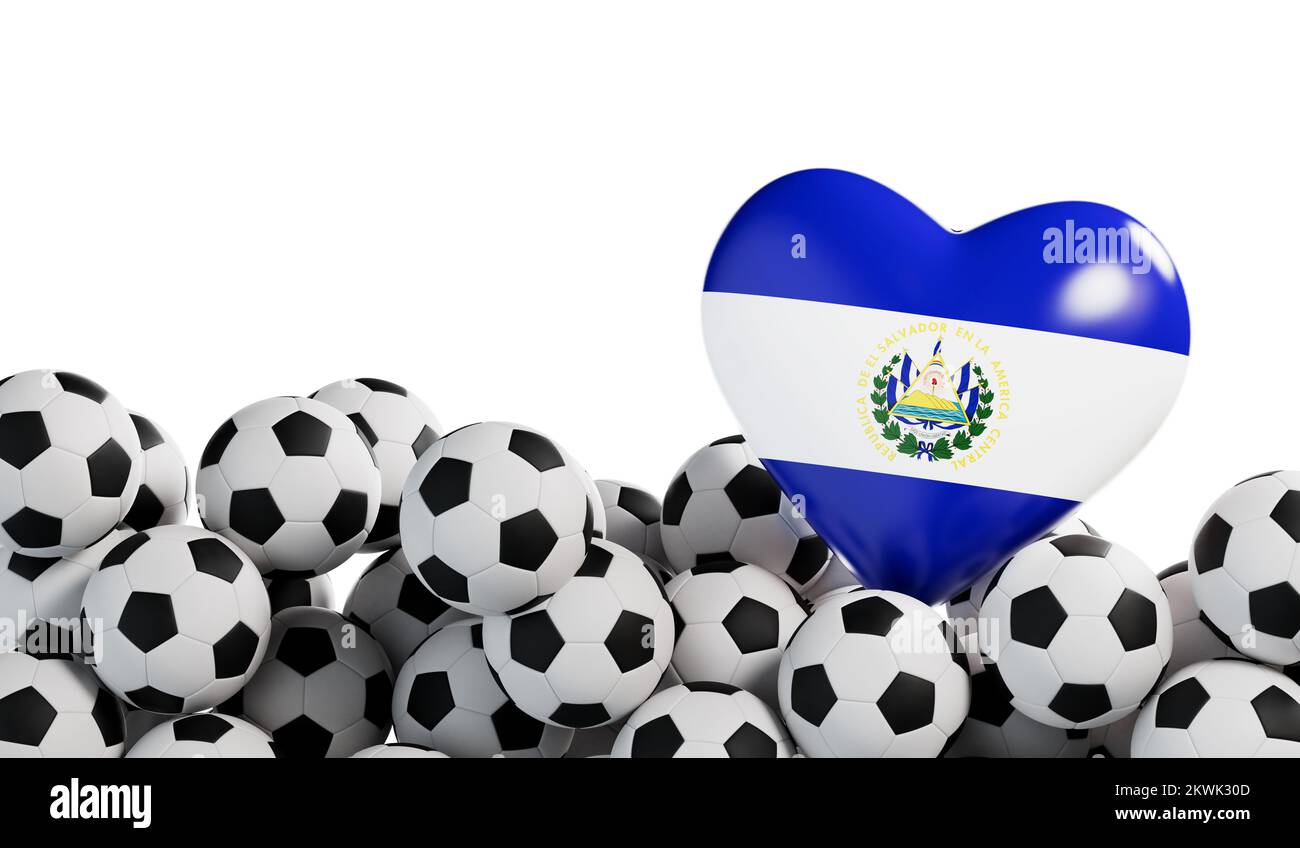 El Salvador flag heart with a soccer ball background. Football banner. 3D Rendering Stock Photo