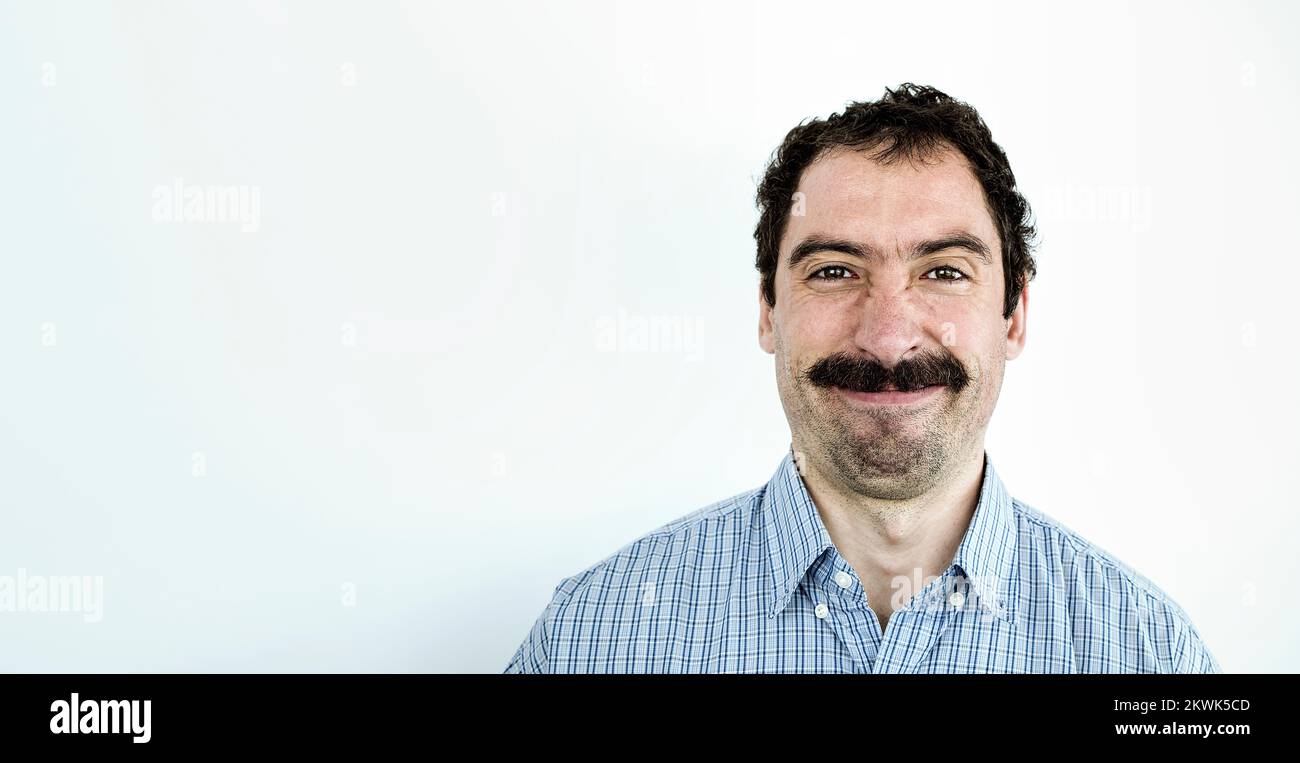 portrait of funny business man with mustache Stock Photo