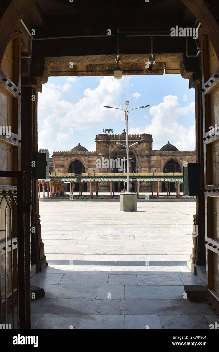 Jama Masjid, vertical view from the tomb of Sultan Ahmed, was built in 1424 during the reign of Ahmad Shah I, Ahmedabad, Gujarat, India Stock Photo