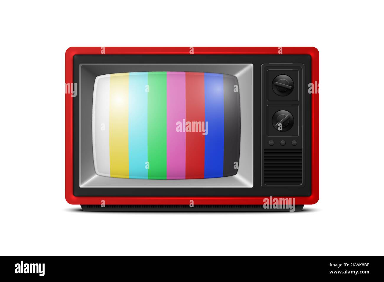 Vector 3d Realistic Red Retro Striped Screen TV Receiver Isolated on