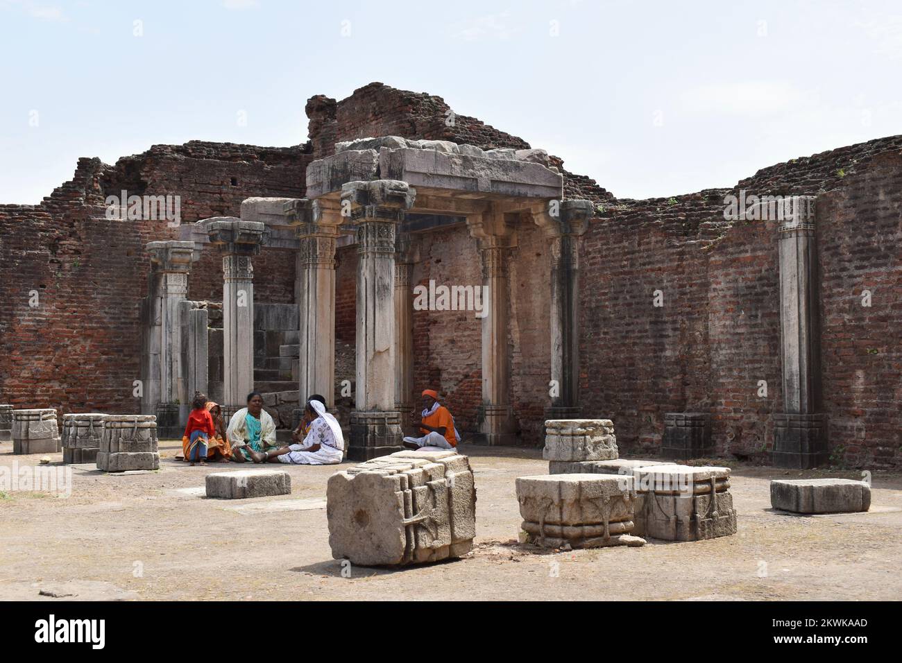 INDIA, GUJRAT, CHAMPANER, October 2022, Tourist at Champaner Fort near Gate No-2, Architecture arches, columns and villagers, A UNESCO World Heritage Stock Photo