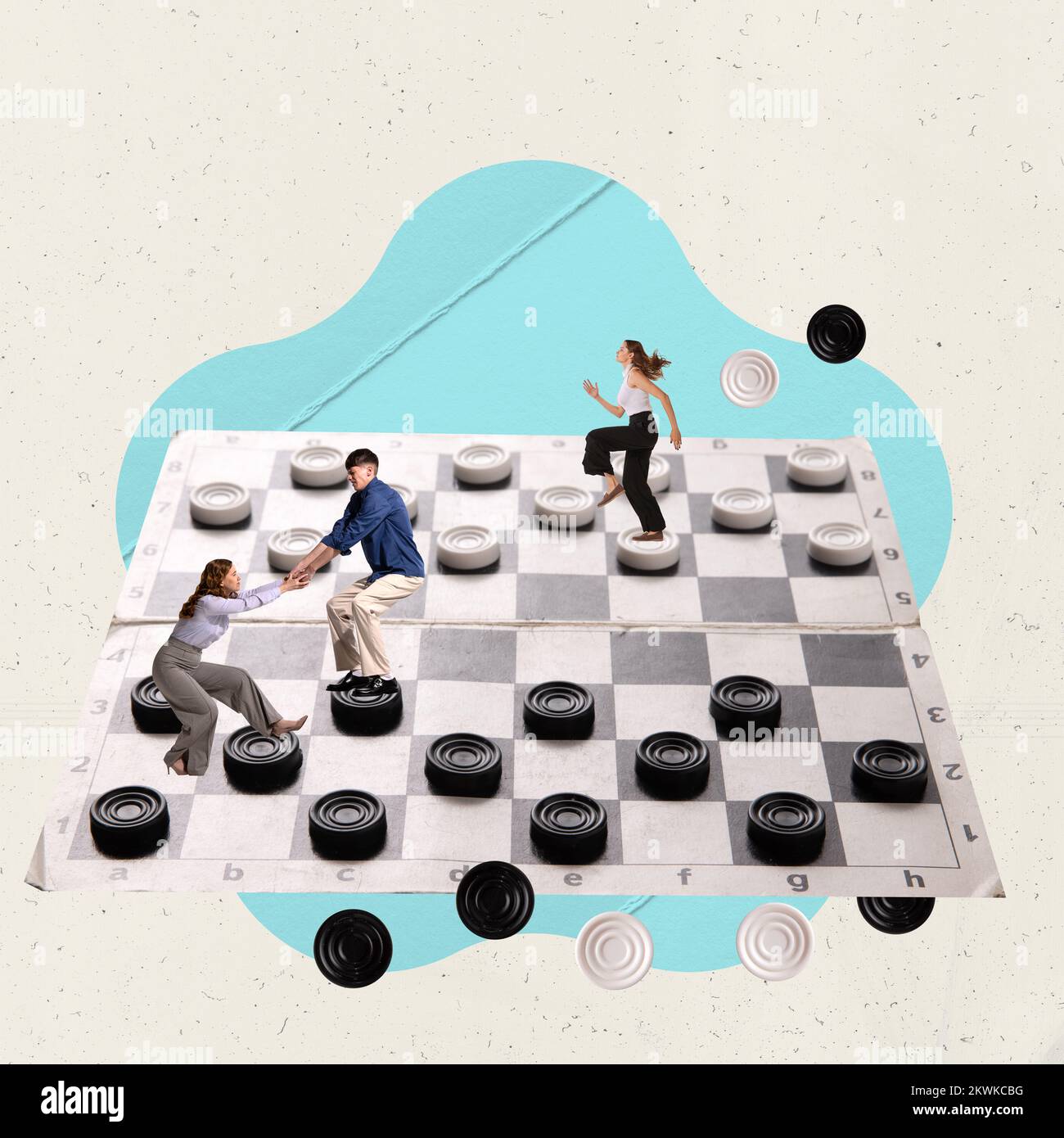 Contemporary art collage. Creative design. Young people playing