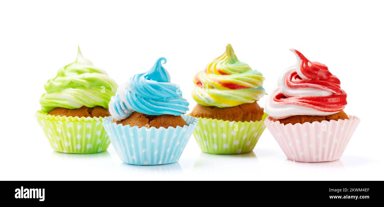 Colorful cupcakes. Isolated on white background Stock Photo