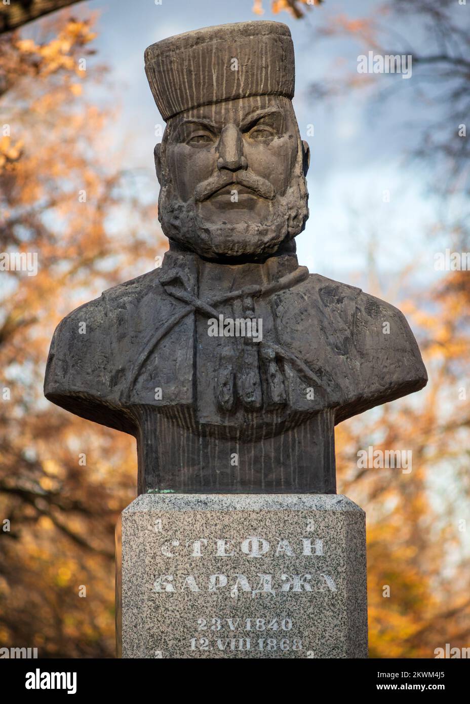 Bust of Stefan Karadzha as a prominent Bulgarian revolutionist and rebellion leader against the Ottoman Empire. Sofia, Bulgaria Stock Photo