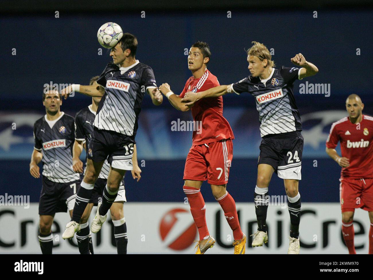 Dinamo Zagreb's Tonel, Real Madrid's Cristiano Ronaldo, Dinamo Zagreb's Domagoj Vida  Stock Photo