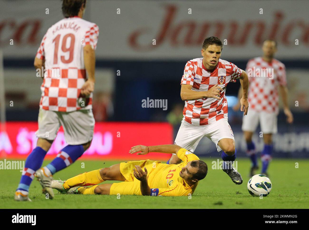 07.09.2012., Maksimir stadium, Zagreb, Croatia - 2014 FIFA World Cup Brazil, qualifiers, group A, round 1, Croatia - Macedonia. Goran Pandev, Ognjen Vukojevic.  Photo: Igor Kralj/PIXSELL Stock Photo