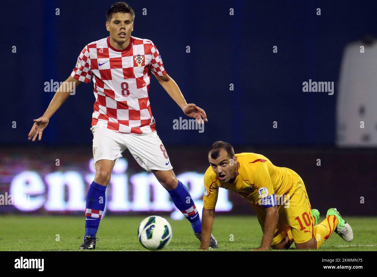 07.09.2012., Maksimir stadium, Zagreb, Croatia - 2014 FIFA World Cup Brazil, qualifiers, group A, round 1, Croatia - Macedonia. Ognjen Vukojevic, Goran Pandev.  Photo: Slavko Midzor/PIXSELL  Stock Photo