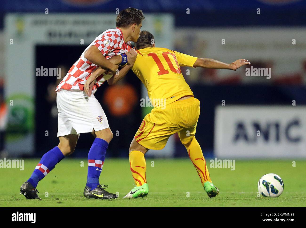 07.09.2012., Maksimir stadium, Zagreb, Croatia - 2014 FIFA World Cup Brazil, qualifiers, group A, round 1, Croatia - Macedonia. Ognjen Vukojevic, Goran Pandev.  Photo: Igor Kralj/PIXSELL Stock Photo