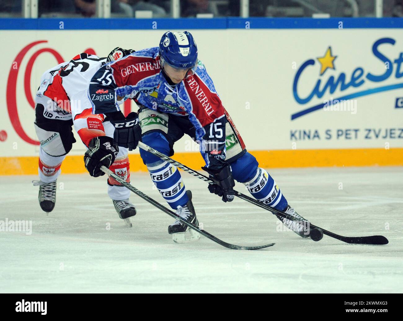 13.01.2013., Arena Zagreb, Zagreb,Croatia - Arena Ice Fever, EBEL league.KHL Medvescak - HC TWK Innsbruck.Andy Sertich.  Photo: Daniel Kasap/PIXSELL   Stock Photo