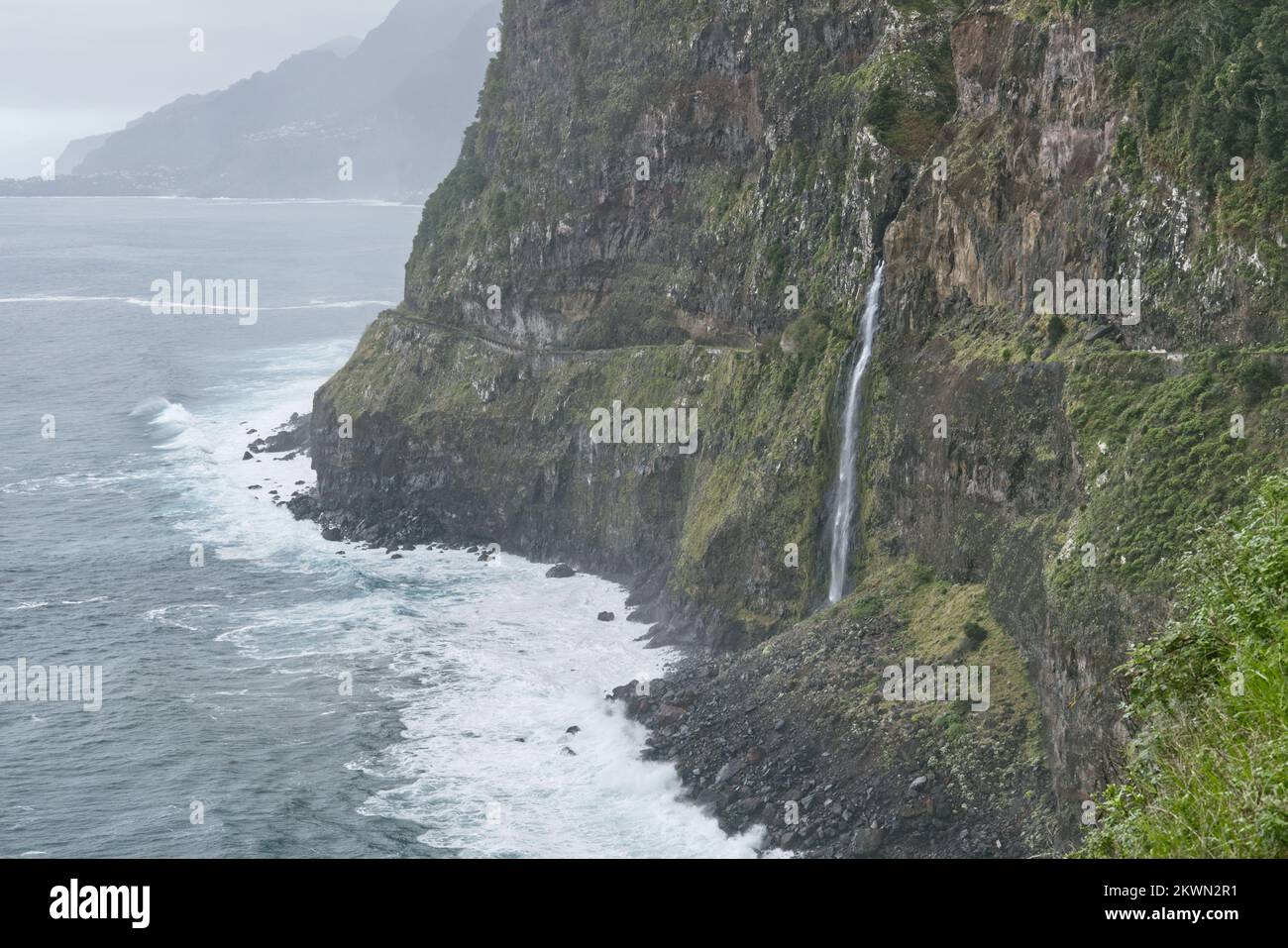 The Bride’s Veil (Véu da Noiva) waterfall, Seixal, Madeira seen from a