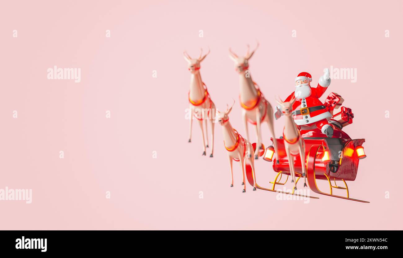 3d rendering of santa claus figures with his sleigh full of presents ...