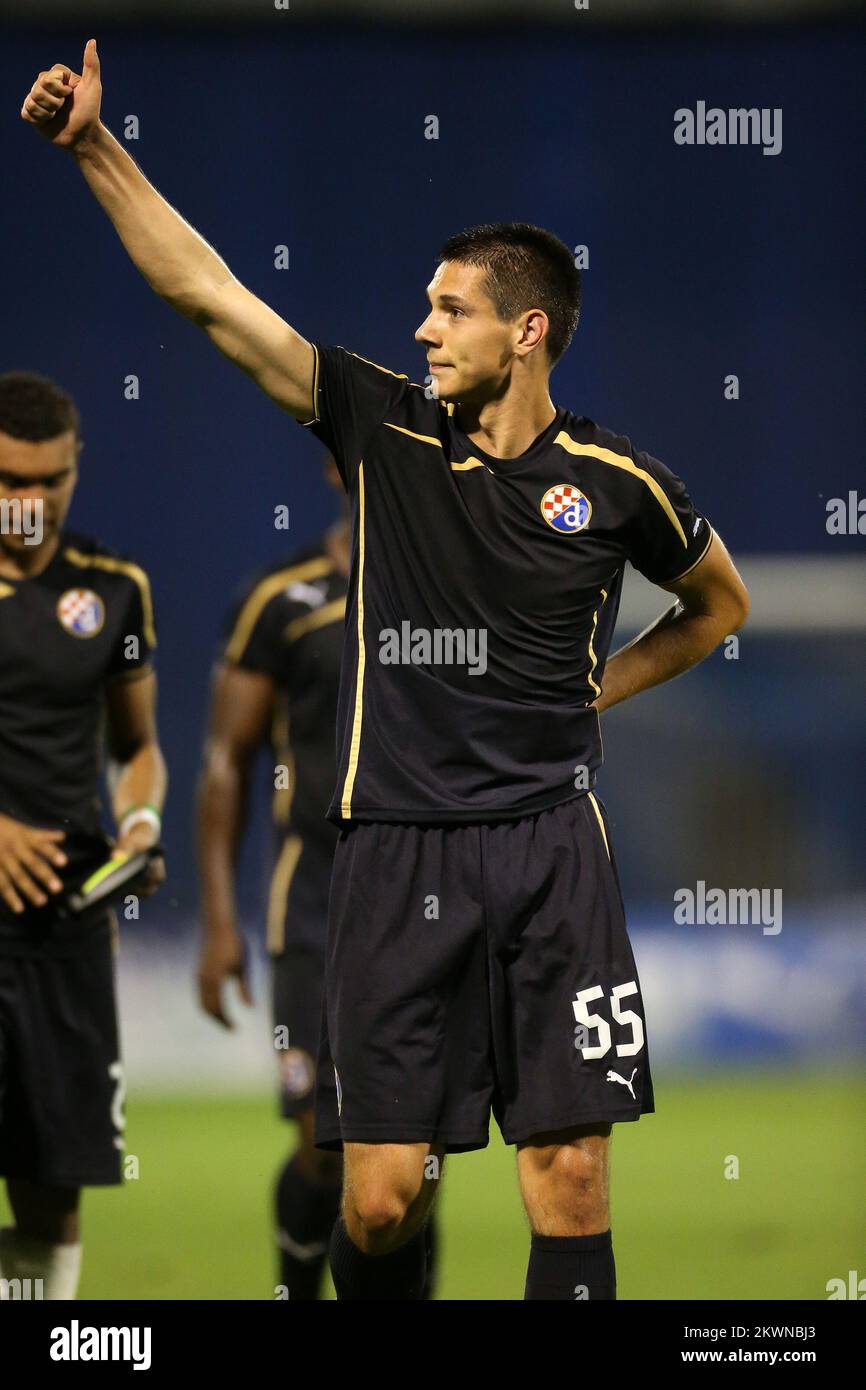 BUDAPEST, HUNGARY - AUGUST 13: (l-r) Tokmac Chol Nguen of Ferencvarosi TC  wins the ball from Arijan Ademi of GNK Dinamo Zagreb during the UEFA  Champions League Third Qualifying Round match between