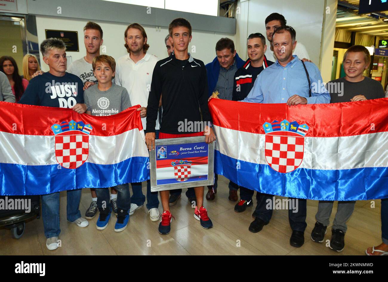 09.09.2013. Zagreb,Croatia  - Airport Zagreb.Croatian Win Junior Titles at US Open Borna Coric arrived in Zagreb..Photo: Marko Prpic/PIXSELL Stock Photo