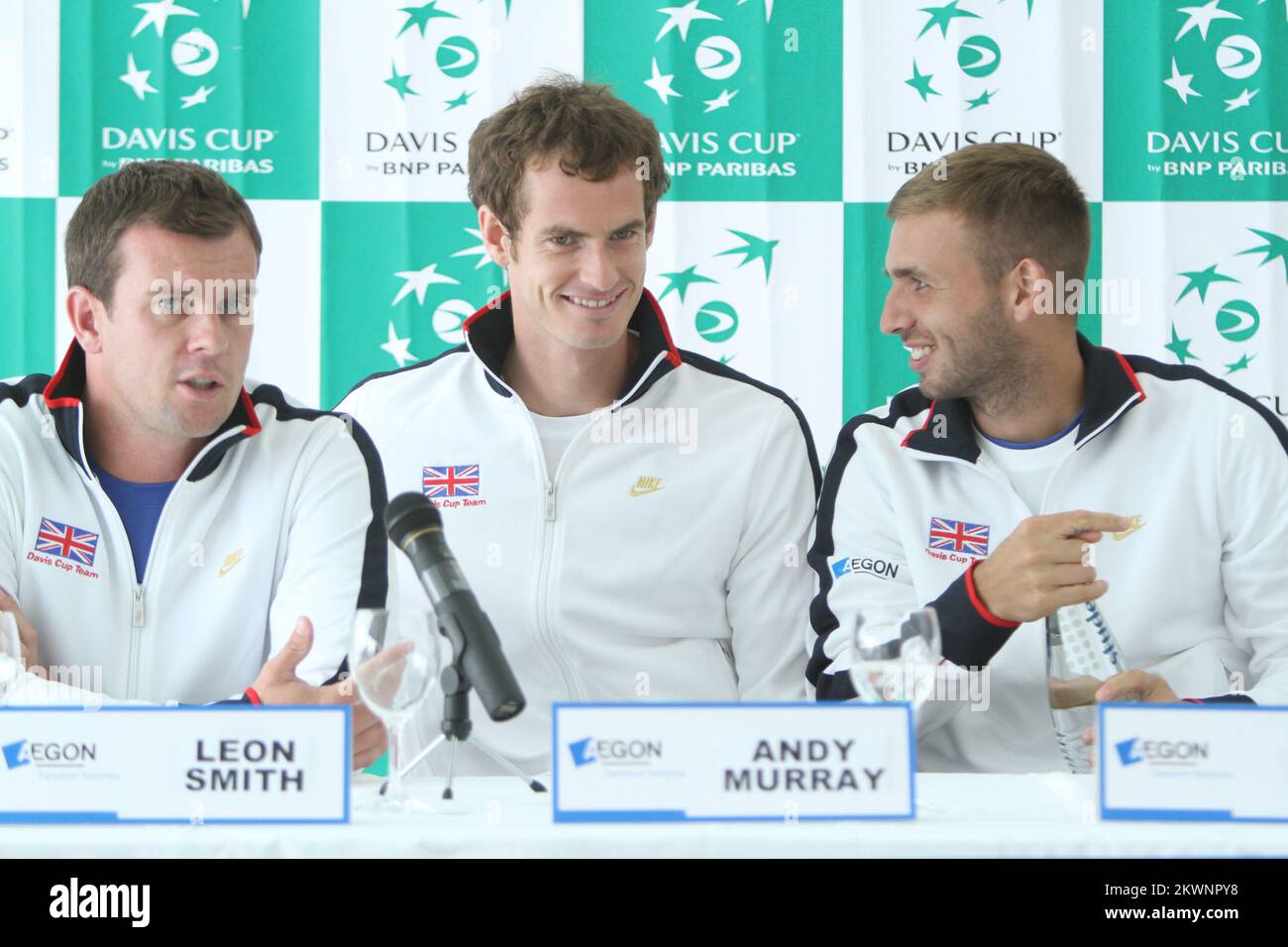 11.09.2013. Croatia, Umag - Press conference of British tennis team ahead of Davis Cup which is due to bad weather delayed more than an hour. Andy Murray,  Leon Smith,  Dave Evans    Photo: Nel Pavletic/PIXSELL Stock Photo