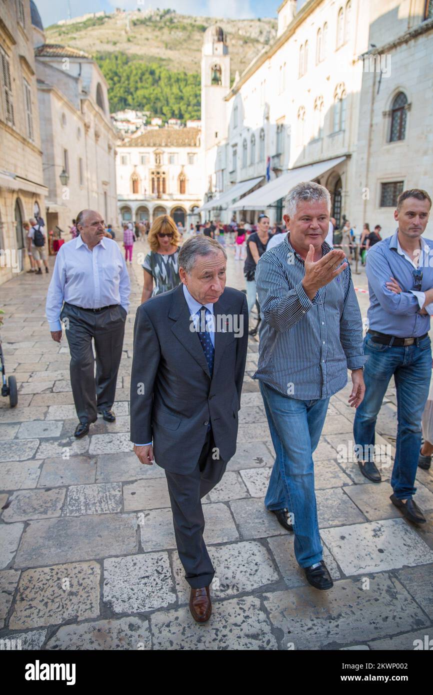 In front of the Rector's Palace Jean Todt visited event 'FIA Action for Road Safety.' It was attended by members of the Automobile Club Dubrovnik racing and city kids who competed in the training area on bicycles. The whole operation came as support of president of FIA Jean Todt and the Chairmen of the global automotive organization, as well as Mayor Andro Vlahusic.  Stock Photo