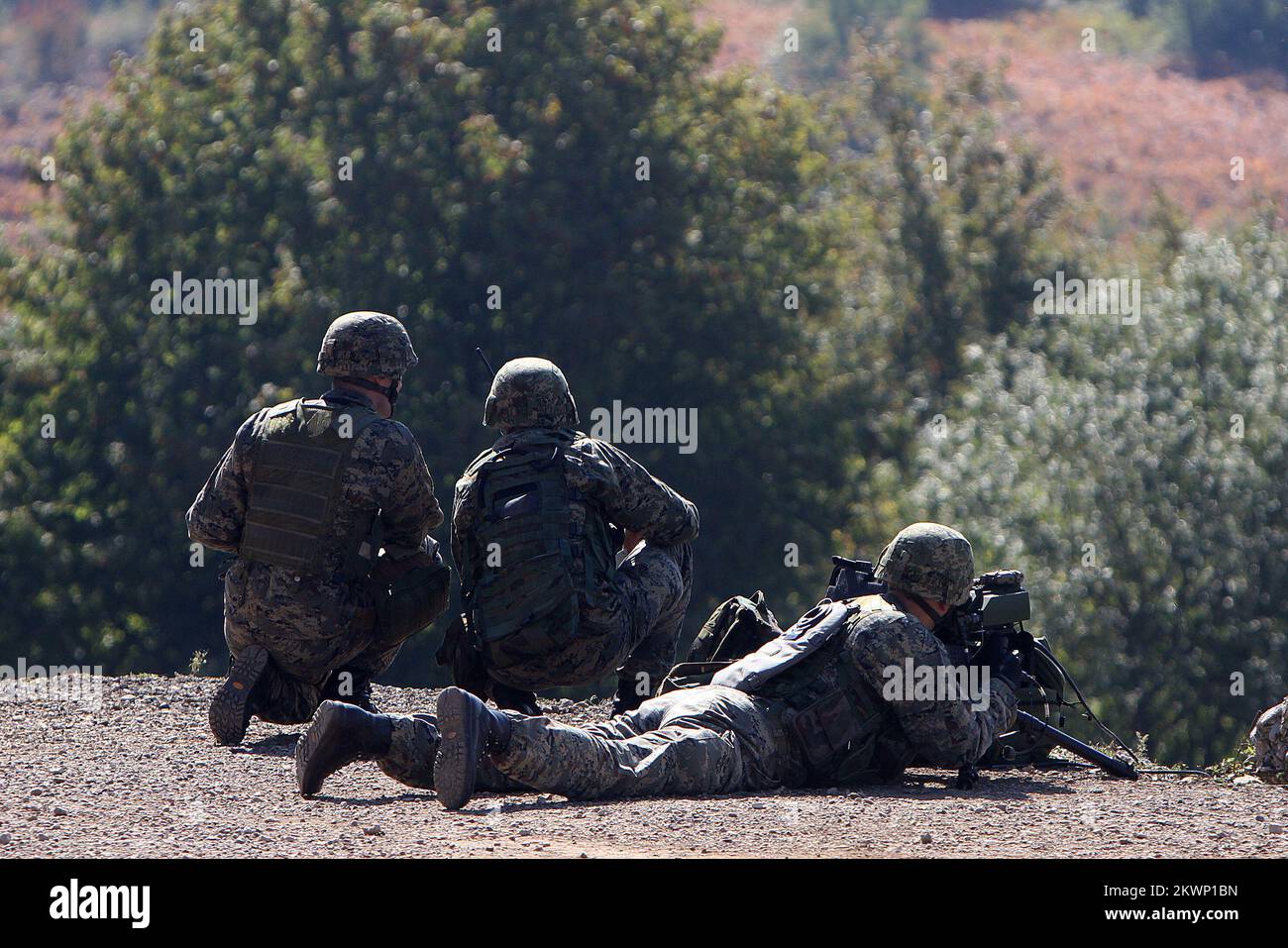 04.10.2013., Slunj, Croatia - On military training facility Eugen Kvaternik in the city of Slunj was demonstrated tactical military exercise with live weapons 'Udar 13'. Attended by more than 400 soldiers from the Armed Forces, 14 M84 tanks and warplanes F-16. Exercise followed senior military officials led by general Josip Lucic. Photo: Kristina Stedul Fabac/PIXSELL Stock Photo