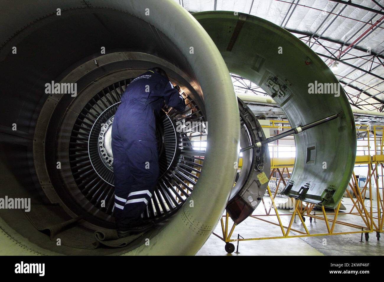 11.10.2013., Zagreb, Croatia - Airport Zagreb, tour of the hangar which provides technical support to Croatia Airlines and foreign airlines. Photo: Goran Jakus/PIXSELL Stock Photo