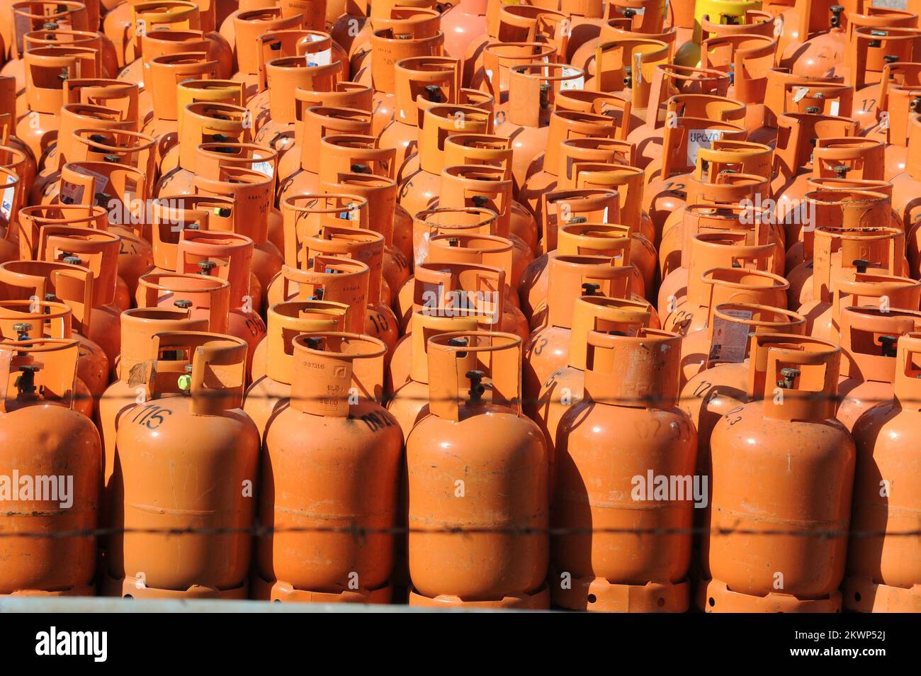 14.10.2013., Sibenik, Croatia - Gas cylinders in the warehouse. Photo: Hrvoje Jelavic/PIXSELL Stock Photo