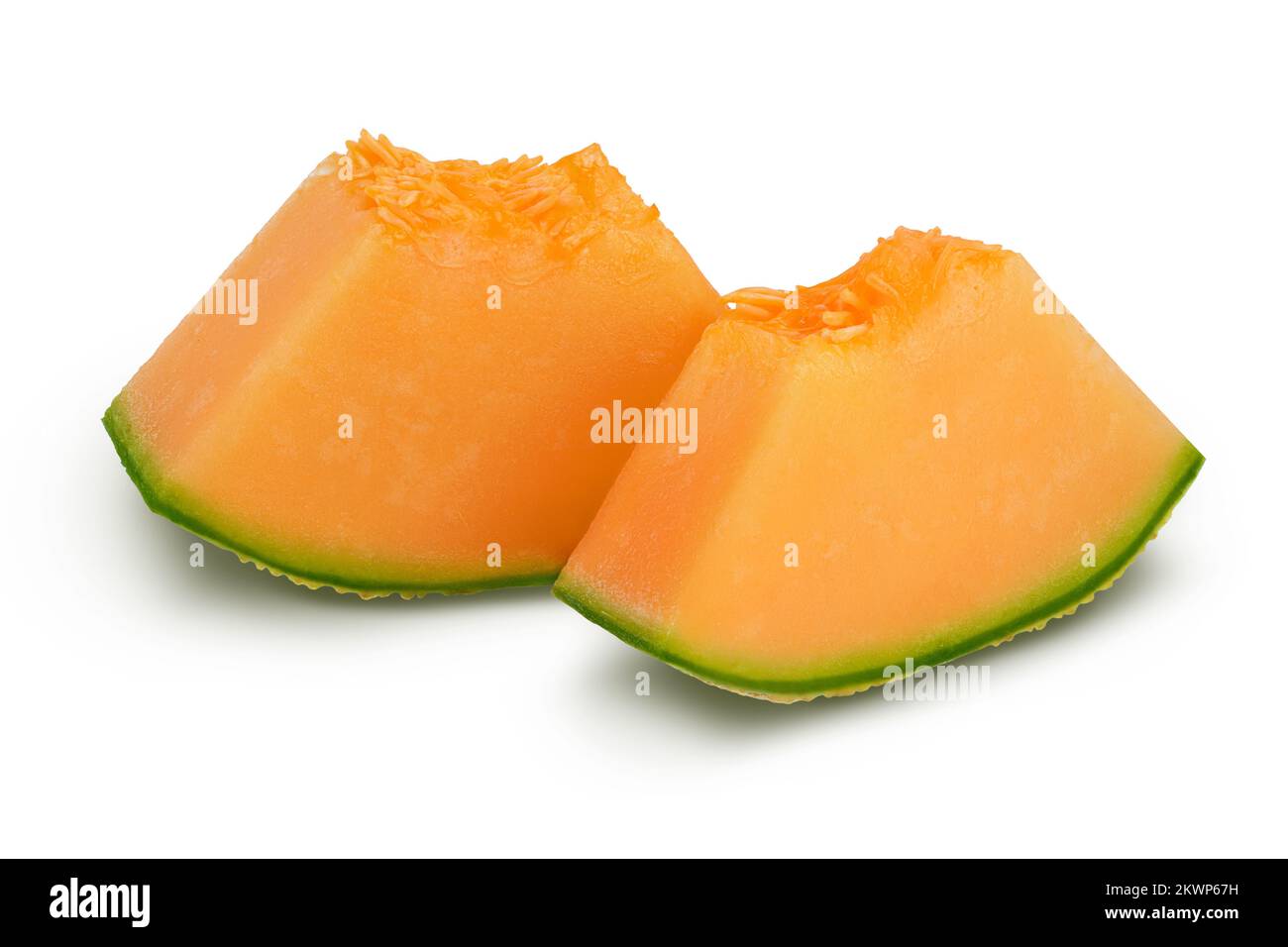 Cantaloupe melon piece isolated on white background with full depth of