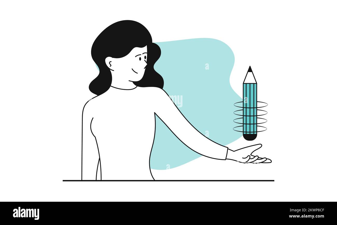 Woman holding pencil vector illustration concept. Female drawing sketch ...