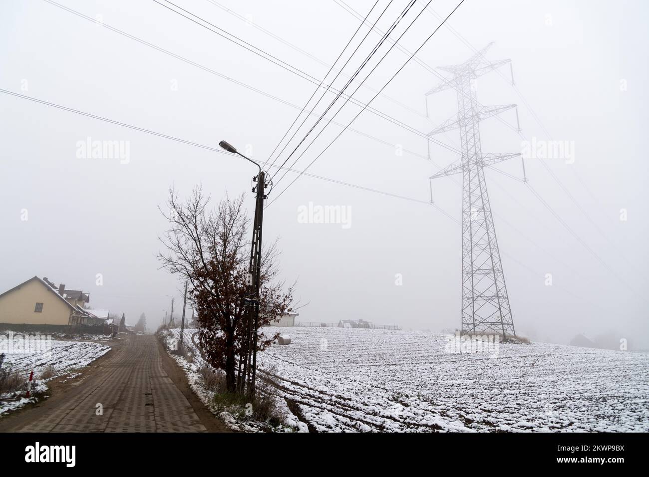 High voltage power lines in Pepowo, Poland © Wojciech Strozyk / Alamy Stock Photo Stock Photo