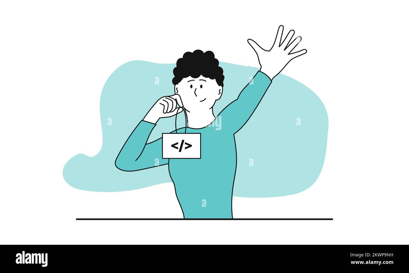 Male developer vector concept illustration. Business character and web development. Professional programmer and application engineer. Software develop Stock Vector