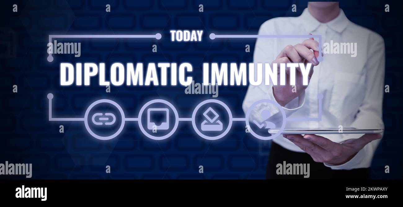 Hand writing sign Diplomatic Immunity, Business approach law that gives