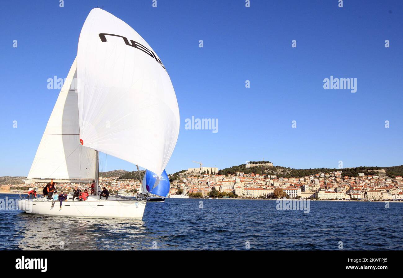07.12.2013., Sibenik, Croatia - On the occasion of the feast of St. Nicholas in Sibenik canal St. Anthony maintains a traditional regatta attended by crews from all over Europe. The race called Waves of Sibenik, organized by the Sailing Club Val is specific in that it is a whole may follow up with the city's waterfront. Photo: Dusko Jaramaz/PIXSELL Stock Photo