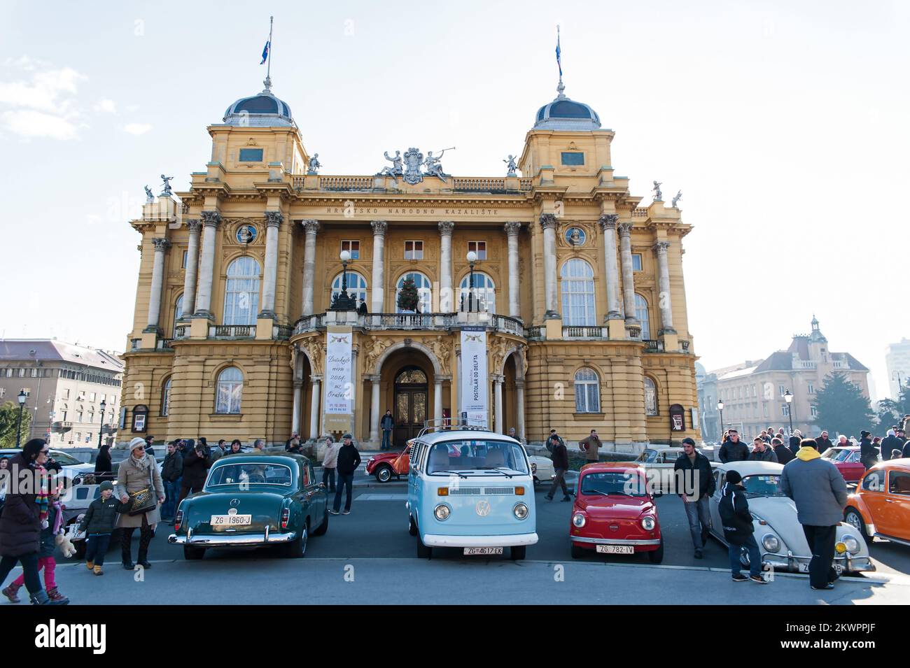 07.12.2013., Zagreb, Croatia - Marshal Tito Square, Column historic vehicles and engines St. Nicholas oldtimer rally in collaboration with the Museum of the car Ferdinand Budicki, went on a ride downtown.  Photo: Nina Djurdjevic/PIXSELL Stock Photo
