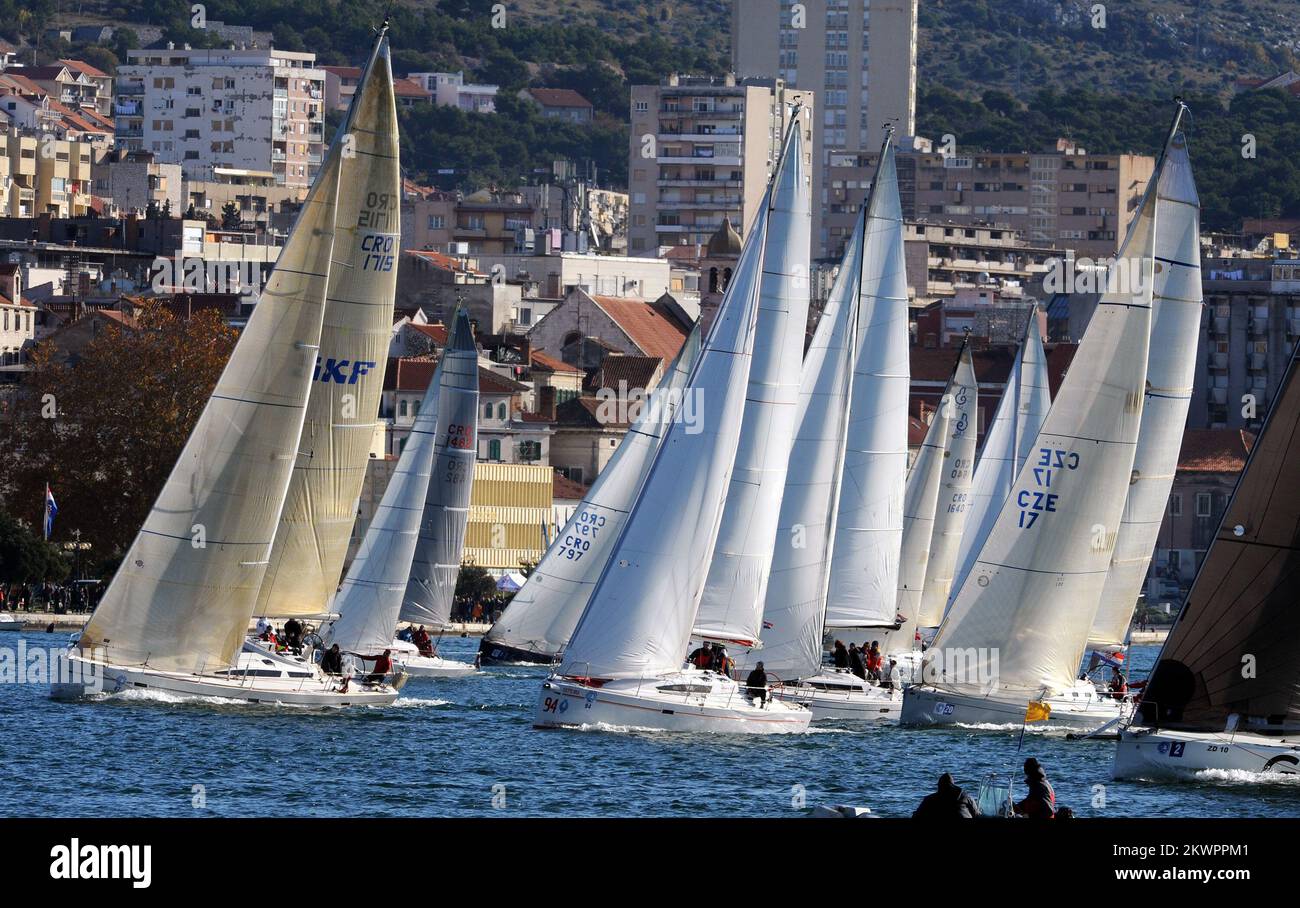 07.12.2013., Sibenik, Croatia - On the occasion of the feast of St. Nicholas in Sibenik canal St. Anthony maintains a traditional regatta attended by crews from all over Europe. The race called Waves of Sibenik, organized by the Sailing Club Val is specific in that it is a whole may follow up with the city's waterfront. Photo: Dusko Jaramaz/PIXSELL Stock Photo