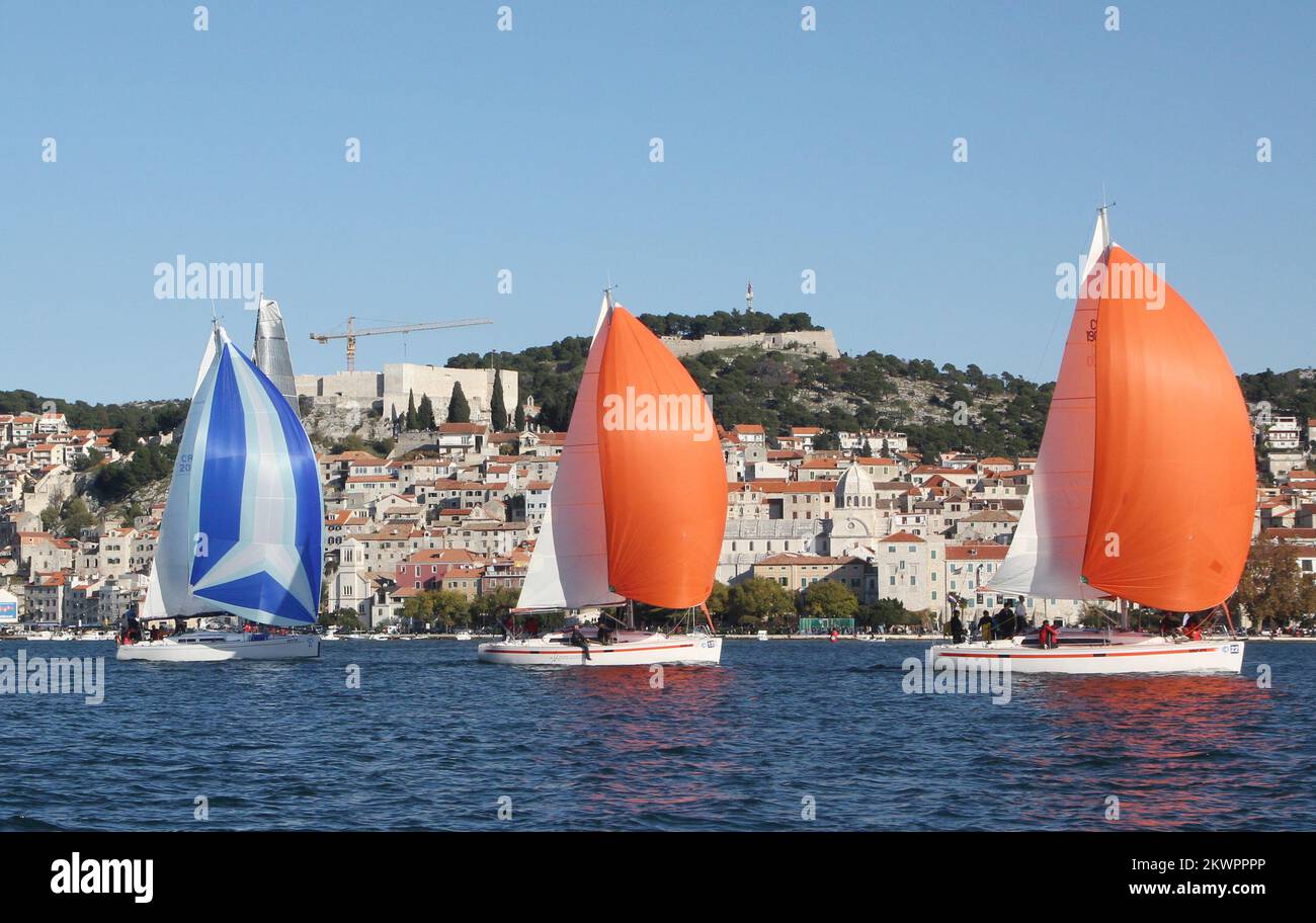 07.12.2013., Sibenik, Croatia - On the occasion of the feast of St. Nicholas in Sibenik canal St. Anthony maintains a traditional regatta attended by crews from all over Europe. The race called Waves of Sibenik, organized by the Sailing Club Val is specific in that it is a whole may follow up with the city's waterfront. Photo: Dusko Jaramaz/PIXSELL Stock Photo