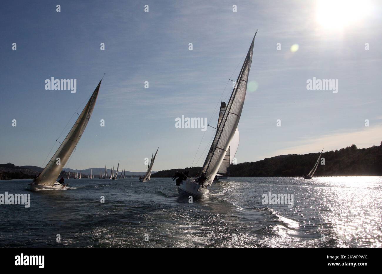 07.12.2013., Sibenik, Croatia - On the occasion of the feast of St. Nicholas in Sibenik canal St. Anthony maintains a traditional regatta attended by crews from all over Europe. The race called Waves of Sibenik, organized by the Sailing Club Val is specific in that it is a whole may follow up with the city's waterfront. Photo: Dusko Jaramaz/PIXSELL Stock Photo